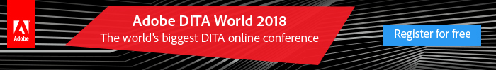  Banner promoting Adobe Dita World 2018 for the month of August.